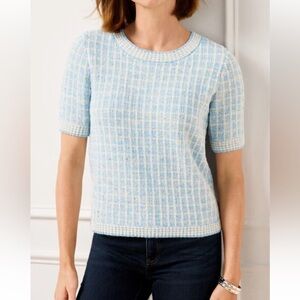 Talbots Short Sleeve Crewneck Sweater Sequin Plaid Women’s Size XL Petite